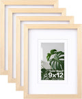 9x12 Picture Frames Set of 4 - Solid Oak Wood Plexiglass Frames