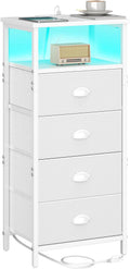 Nightstand with Charging Station and LED Lights - Compact 2-Tier