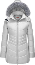 WULFUL Women's Long Winter Puffer Coat - Warm, Removable Fur Hood