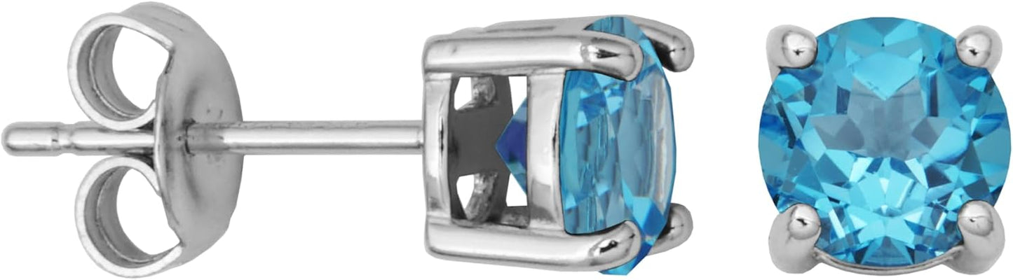 Sterling Silver Round Birthstone Stud Earrings for December