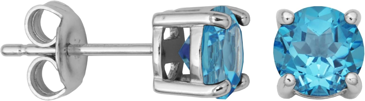 Sterling Silver Round Birthstone Stud Earrings for December