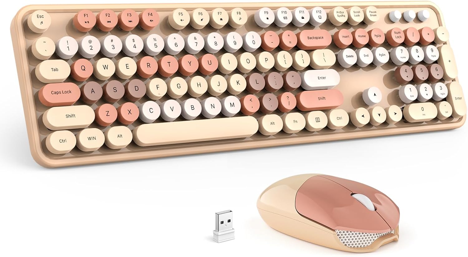 Colorful Wireless Keyboard Combo - GEEZER Coffee: Plug & Play Typing Joy!