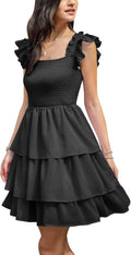 Womens Square Neck Sleeveless Ruffle Dress - Backless Tiered Mini