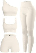 4-Piece Women's Ribbed Workout Set - Scoop & One-Shoulder Styles