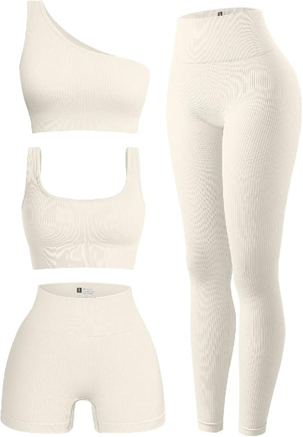 4 Piece Workout Sets for Women - Ribbed Leggings and Tops