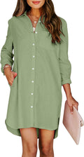 Womens Button Down Shirt Dresses with Pockets Cotton Tunic