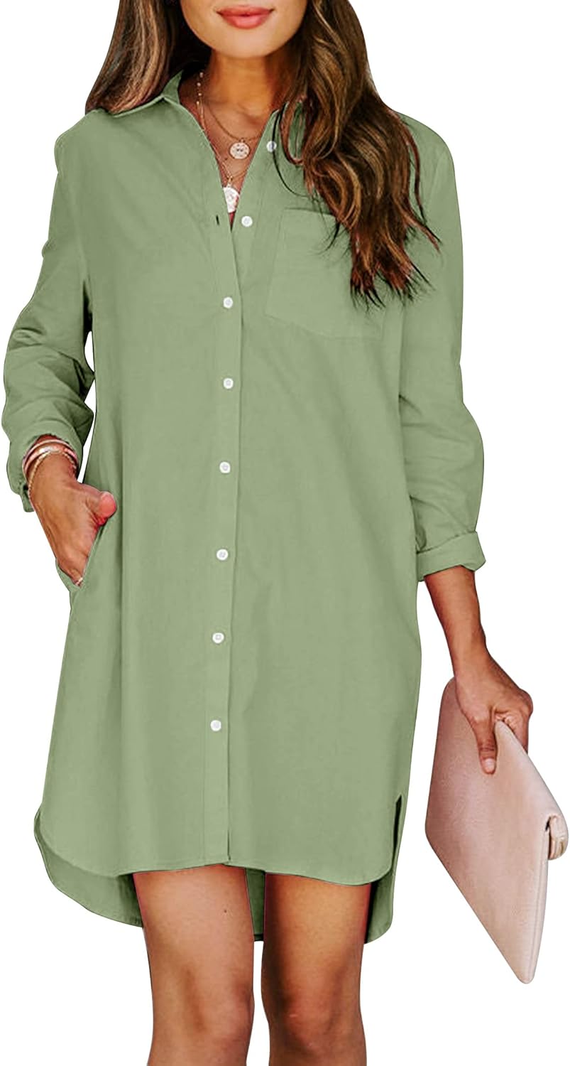 Womens Button Down Shirt Dresses with Pockets for Everyday Style