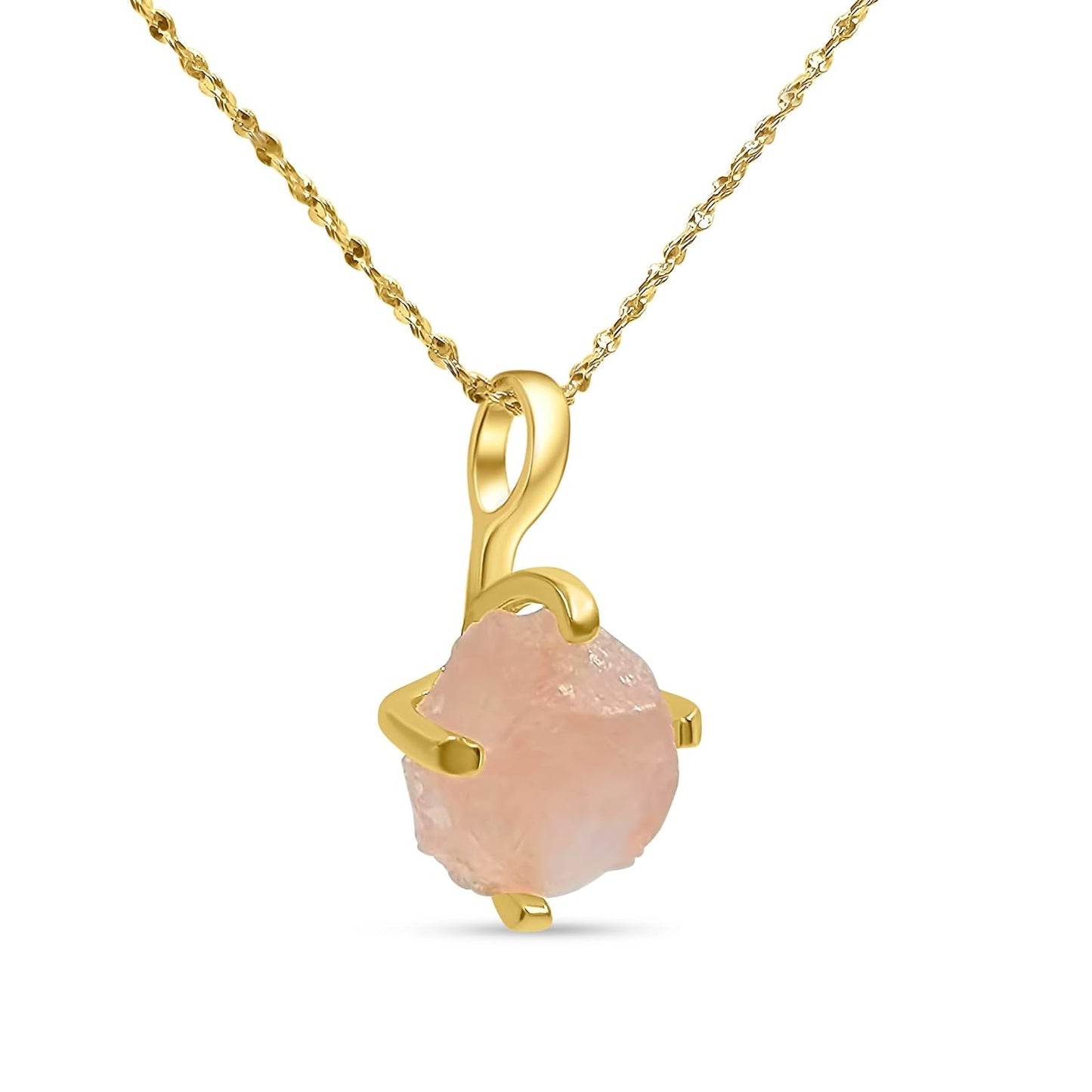 Natural Raw Rose Quartz Chain Pendant Necklace for Her Gift