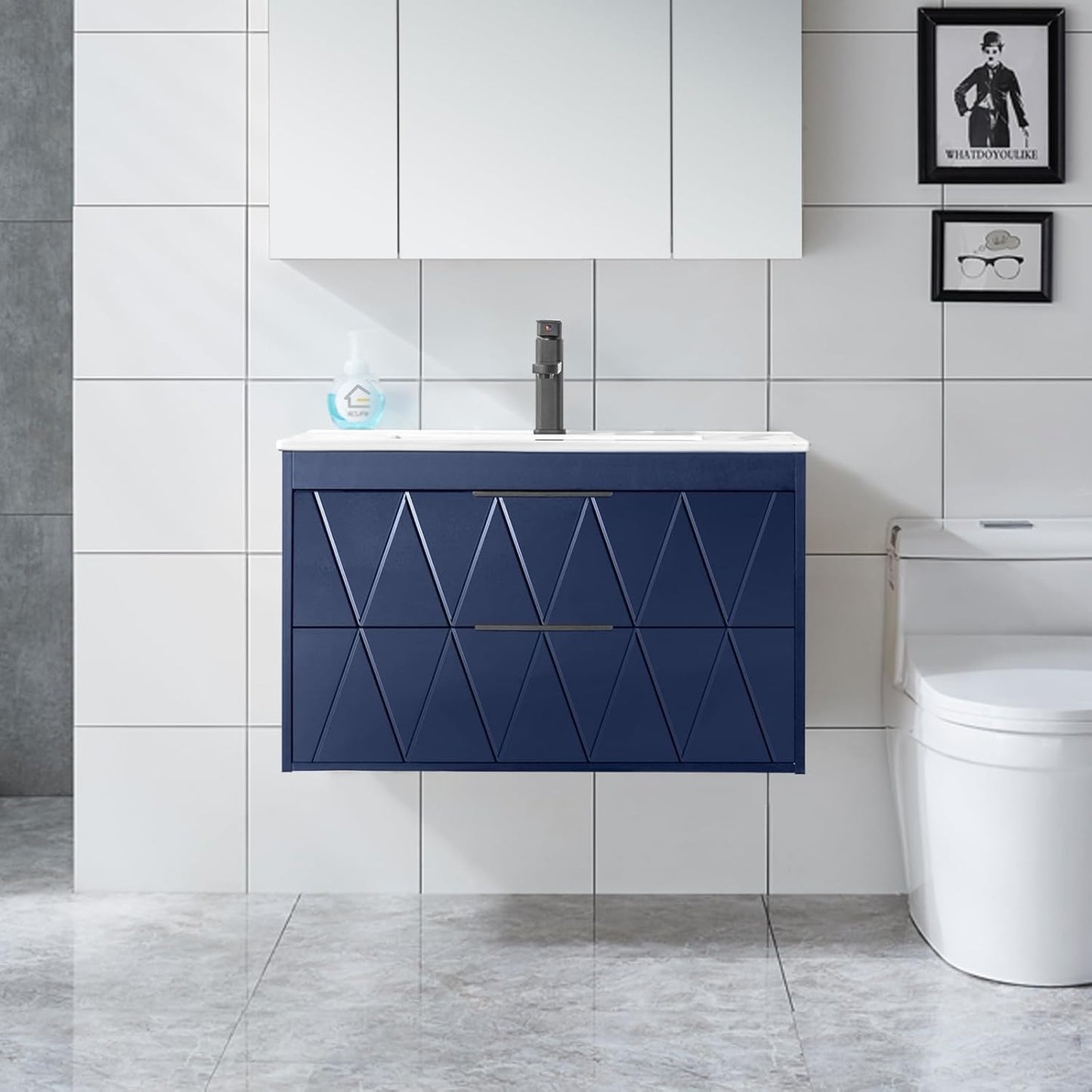 30 Inch Bathroom Vanity Cabinet with Sink Combo in Navy Blue