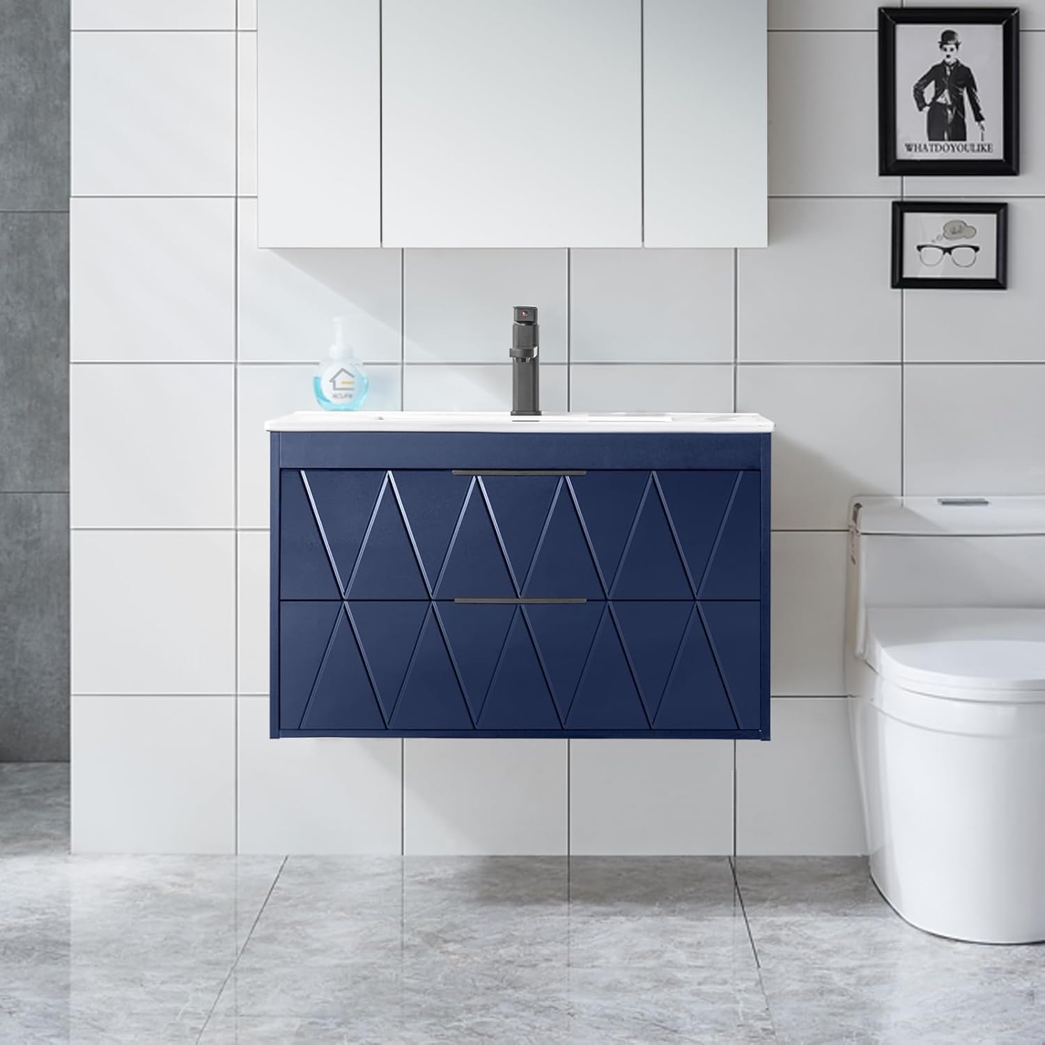 30 Inch Bathroom Vanity Cabinet with Sink Combo in Navy Blue