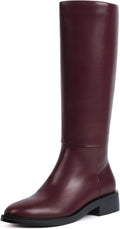 Knee High Boots for Women - Flat Round Toe Side Zipper 4 cm Heel