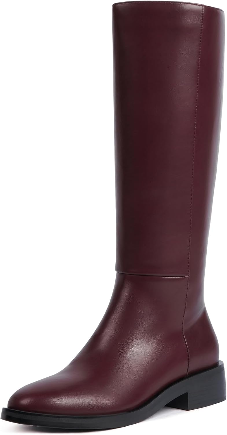Modatope Knee High Boots for Women with Round Toe and Zipper