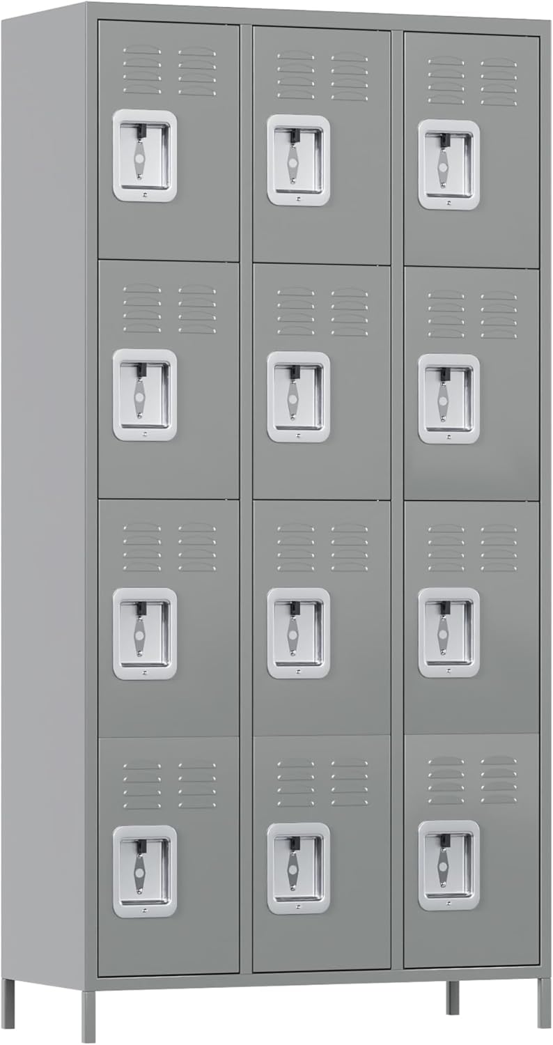 12 Doors Storage Locker with Hooks for Office and Gym Use