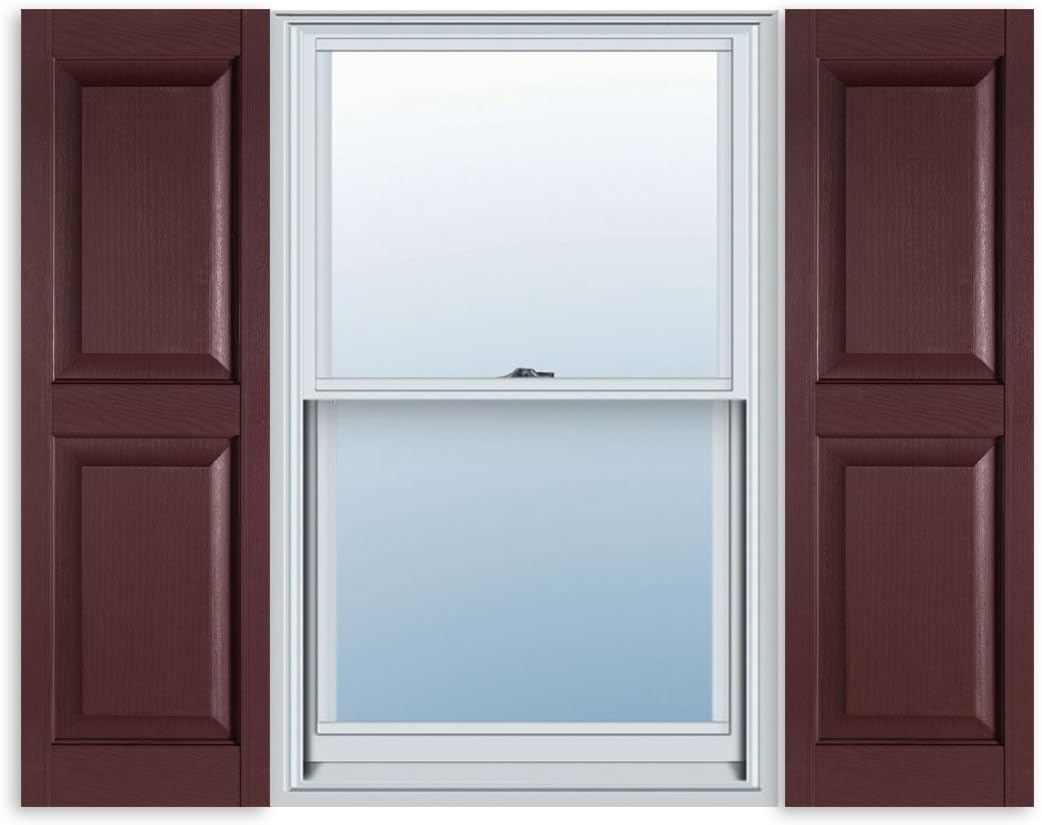 Exterior Solutions Raised Panel Vinyl Shutter in Burgundy, 15in x 63in