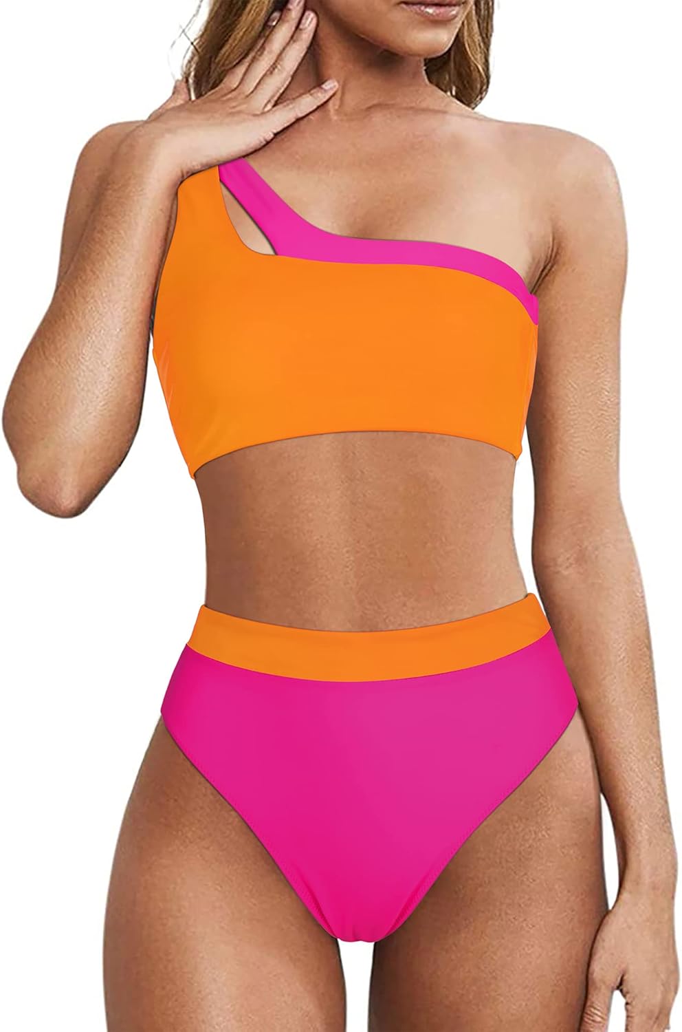 MOOSLOVER Women Cutout One Shoulder High Waisted Bikini Set