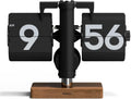 mooas Classic Modern Wood Mini Flip Desk Clock (Black) - Retro Table