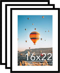 16x22 Picture Frame Set of 3 with 12x18 Mat - Black Wall Poster Frames