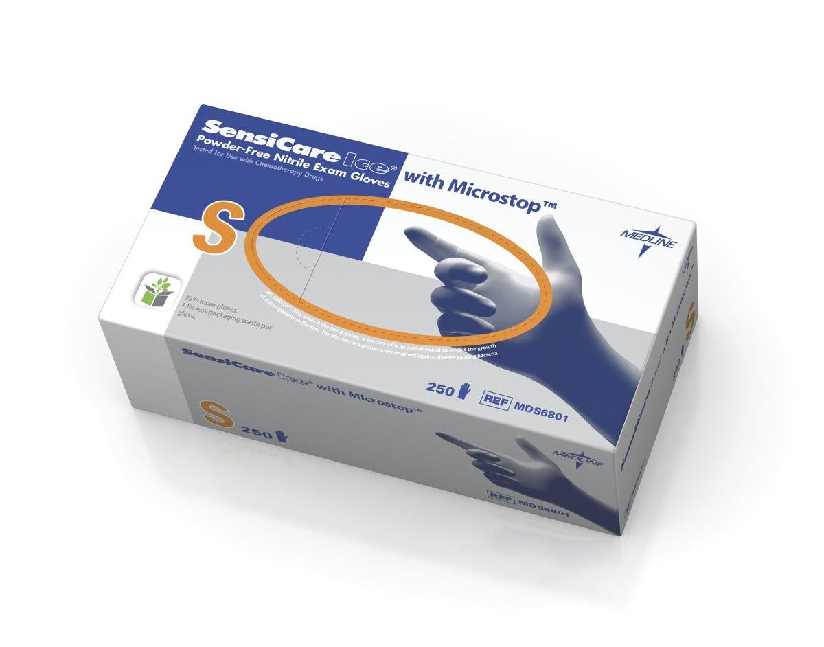 Medline SensiCare Ice Blue Nitrile Gloves - 250 Ct Small