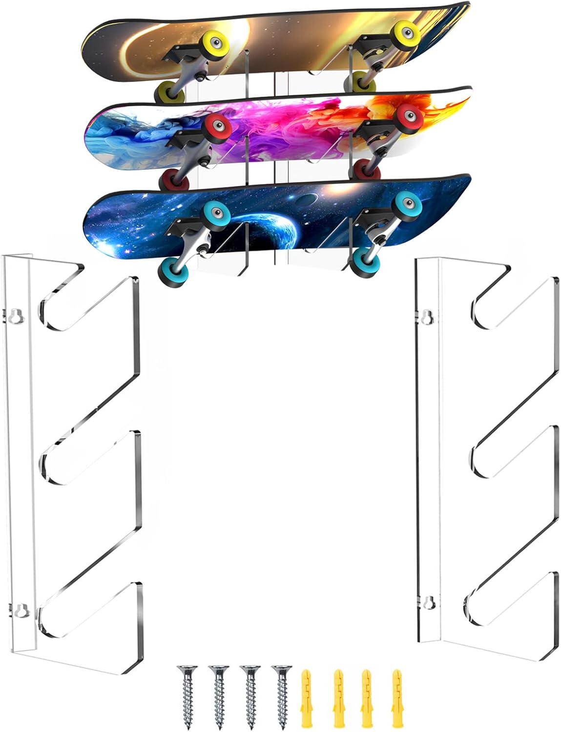 Space Saving Skateboard Wall Rack: WANLIAN 3-Tier Display