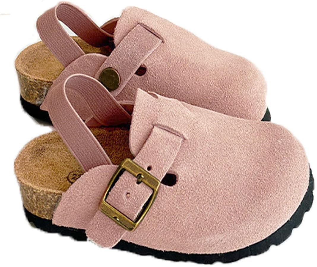 Kids Suede Clogs for Toddlers with Adjustable Buckle Design
