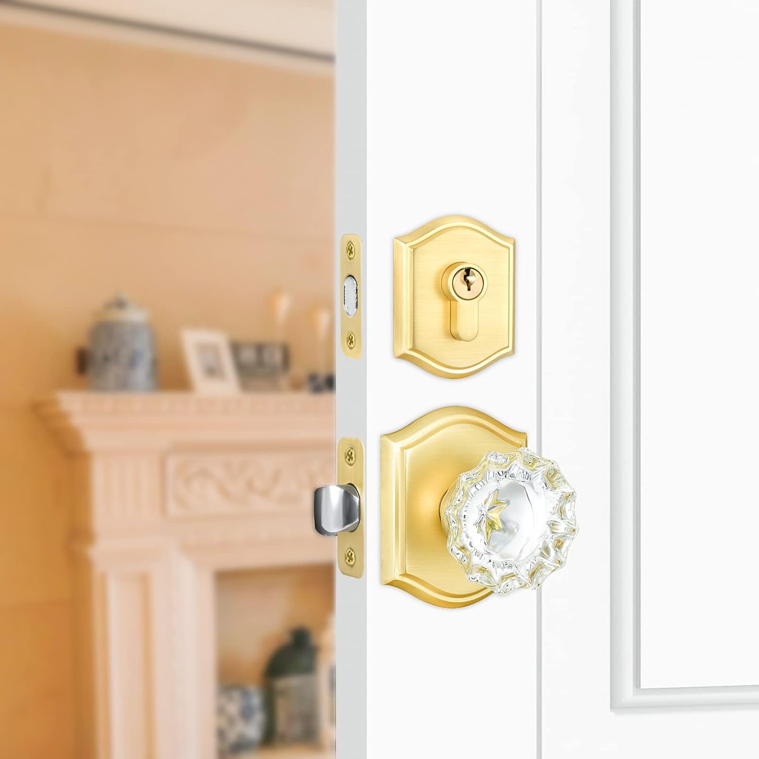 CLCTK Crystal Glass Passage Door Knob & Deadbolt Set