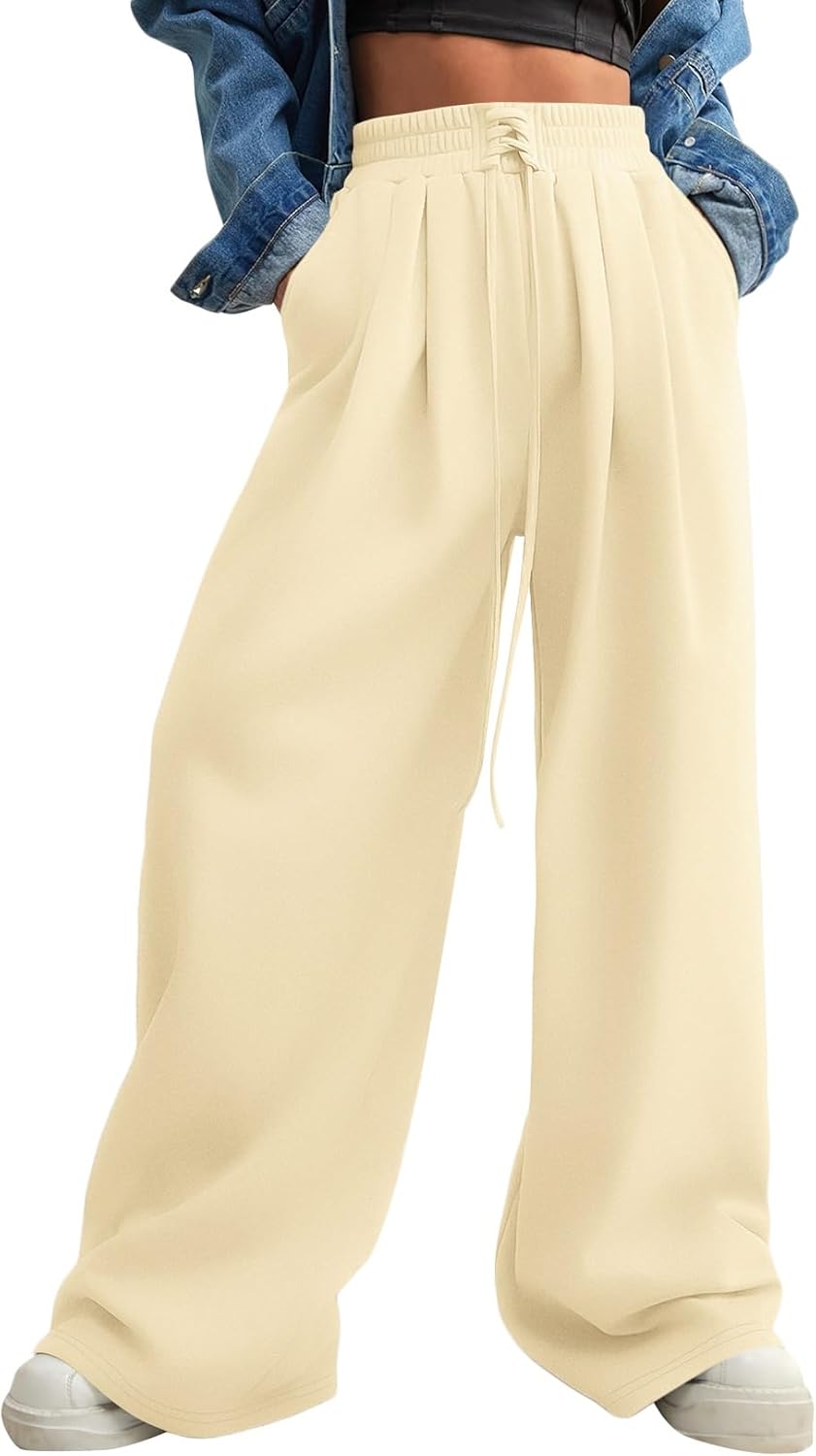 Trendy High Waisted Wide Leg Sweatpants for Women with Pockets