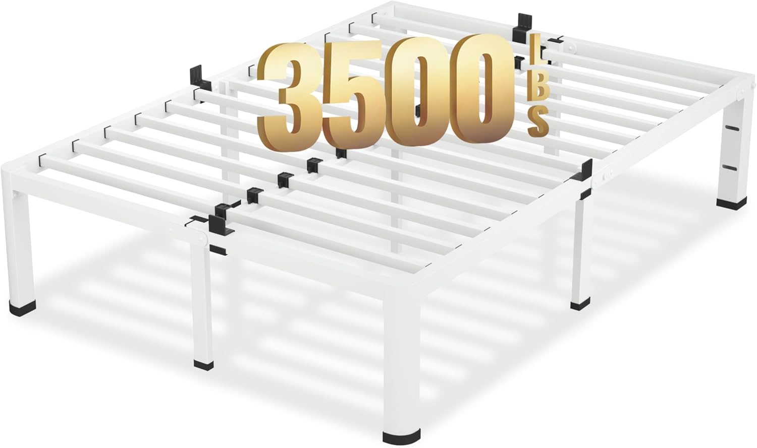 18 Inch Queen Size White Bed Frame with Heavy Duty Support