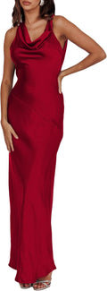 Women's 2025 Satin Backless Cowl Neck Maxi Dress - Elegant Formal Wear