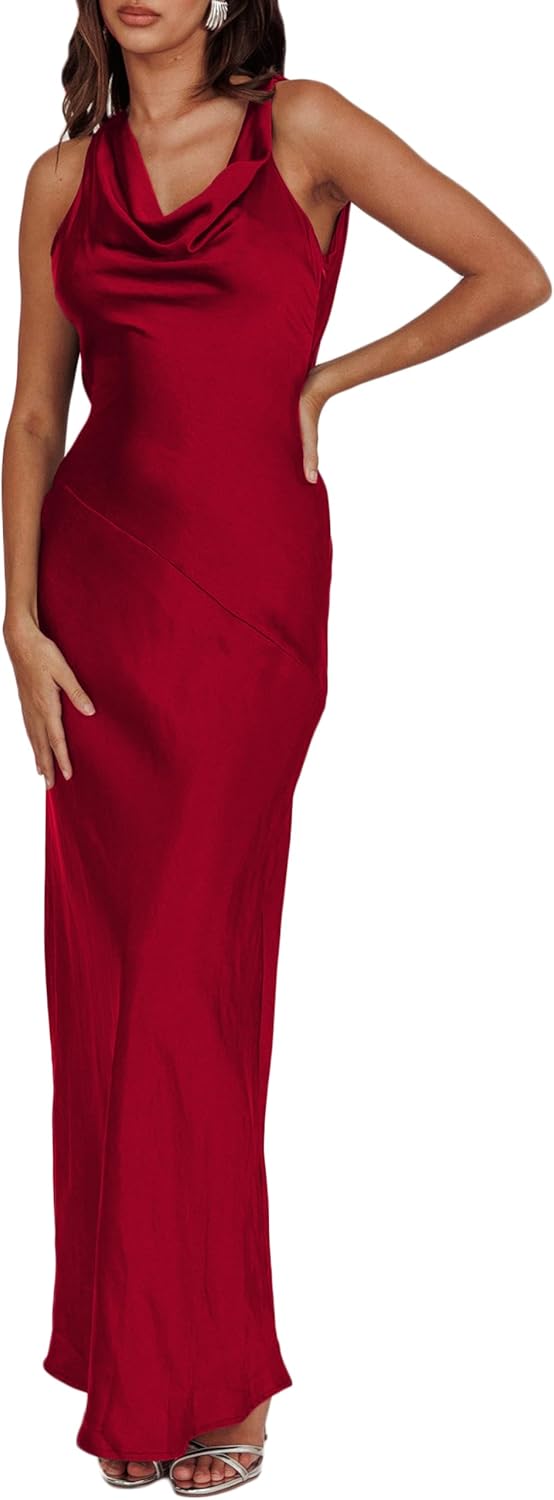 Elegant Women's Satin Backless Maxi Dress for Weddings & Parties