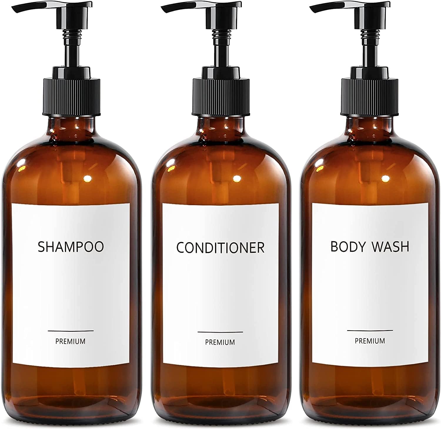 Amber Glass Shower Dispenser Set