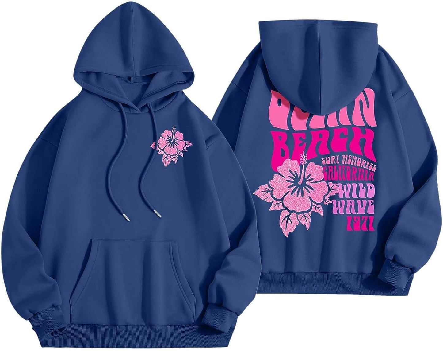 Wild Wave Printed Pink Hoodie for Ocean Lovers