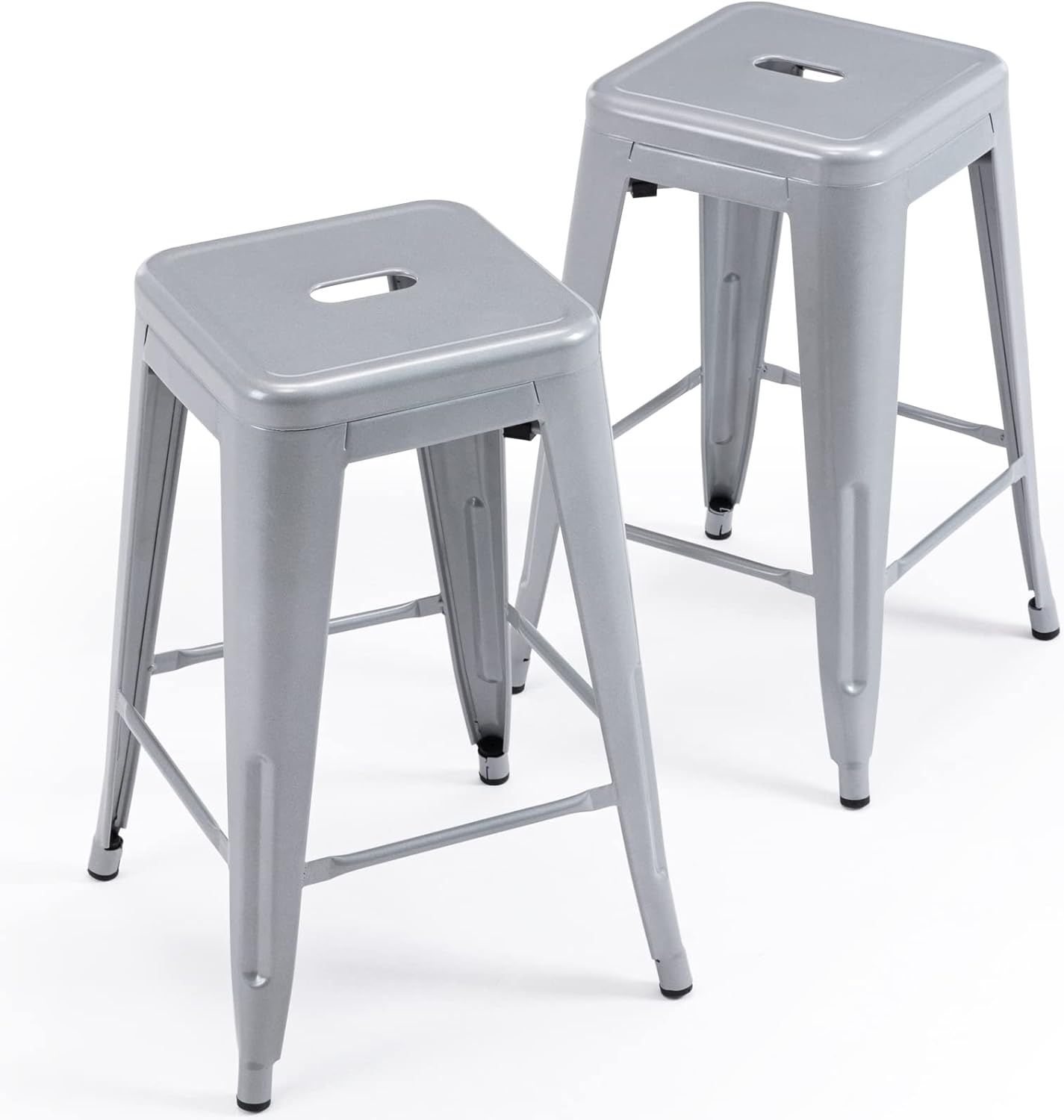 24 High Bar Stools Backless Silver Metal Barstools Set of 2