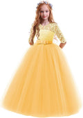 Girls Floral Lace Floor-Length Party Dress with 3/4 Sleeves