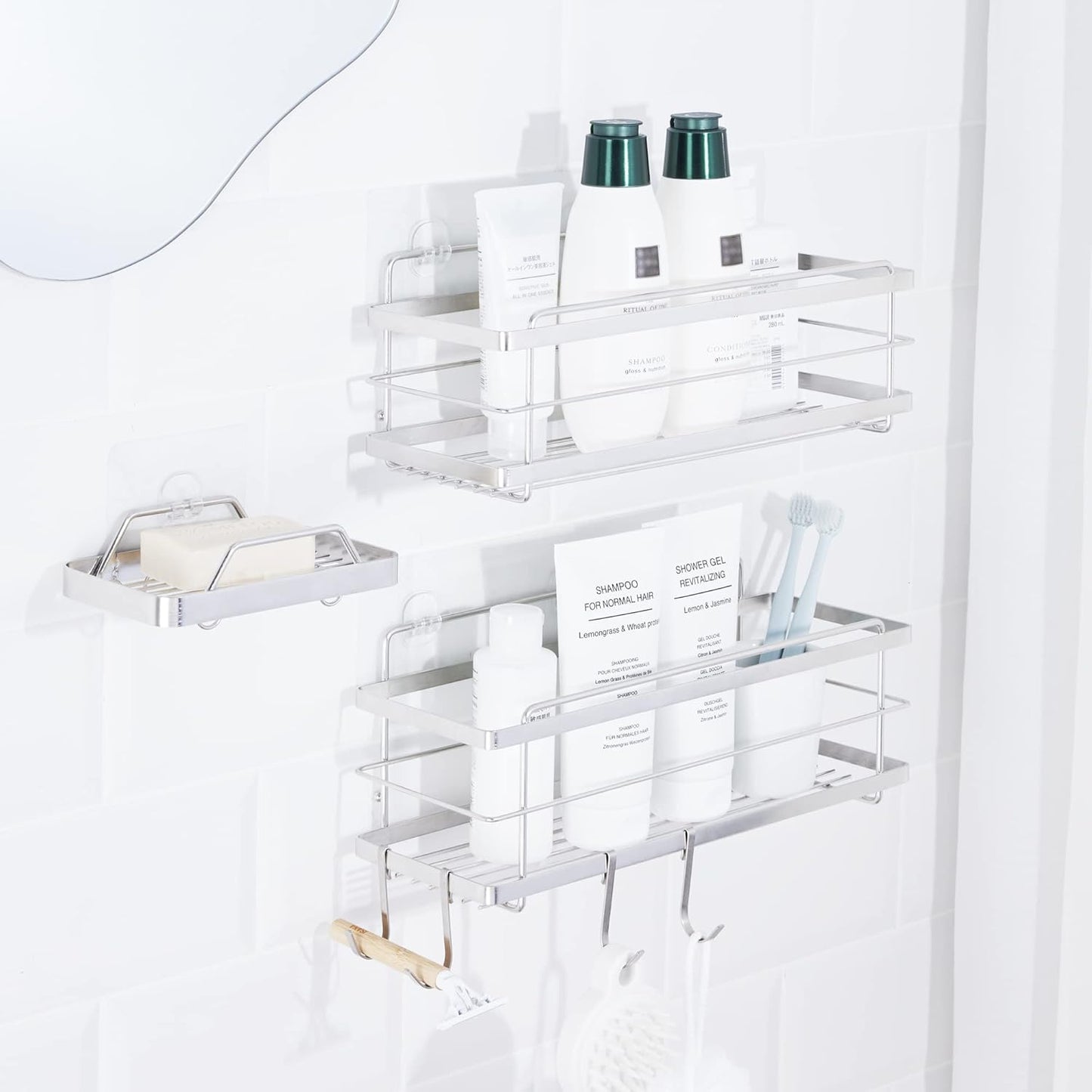 Premium Shower Caddy with Soap Holder - 2-Pack Organizer