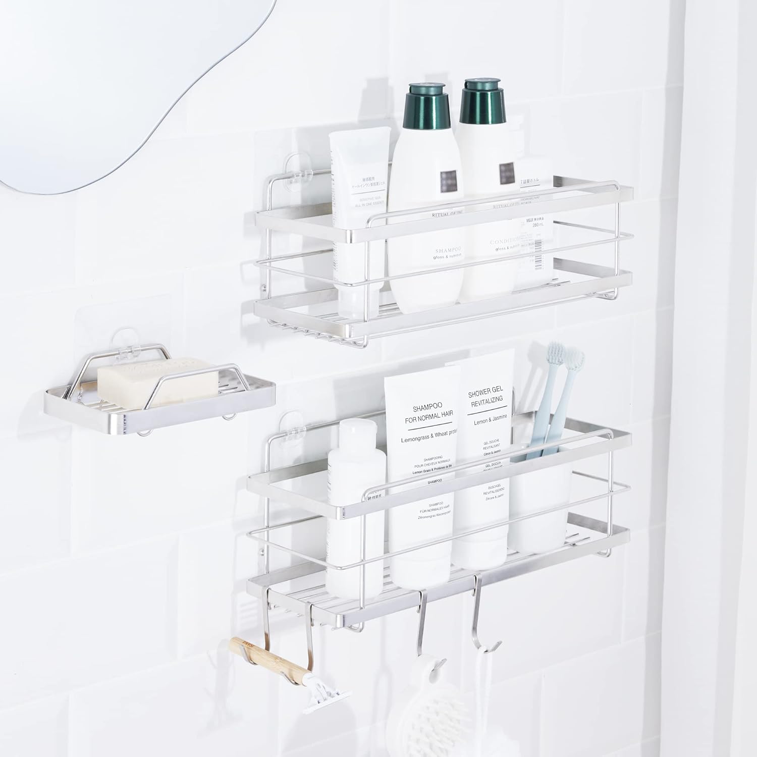 Premium Shower Caddy with Soap Holder - 2-Pack Organizer