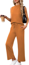 Women's Summer 2 Piece Mock Neck Tank & Wide Leg Pants Set