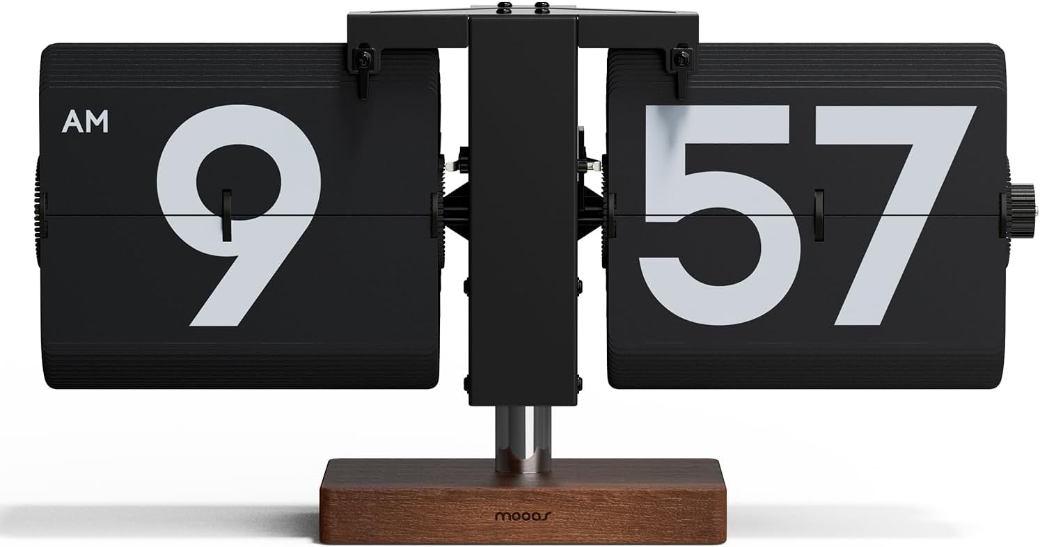 Mooas Classic Modern Wood Big Flip Desk Clock for Home Office