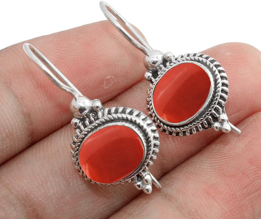 Solid 925 Sterling Silver Dangling Earrings with Natural Gemstone