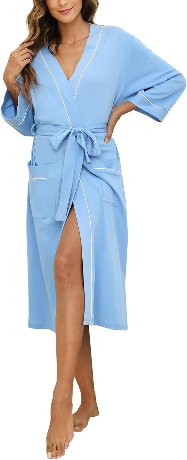 HEARTNICE Womens Cotton Robe - Soft Kimono Spa Knit Long Bathrobe