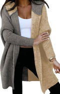Astylish Women Open Front Hooded Knit Cardigan - Color Block Fall Coat