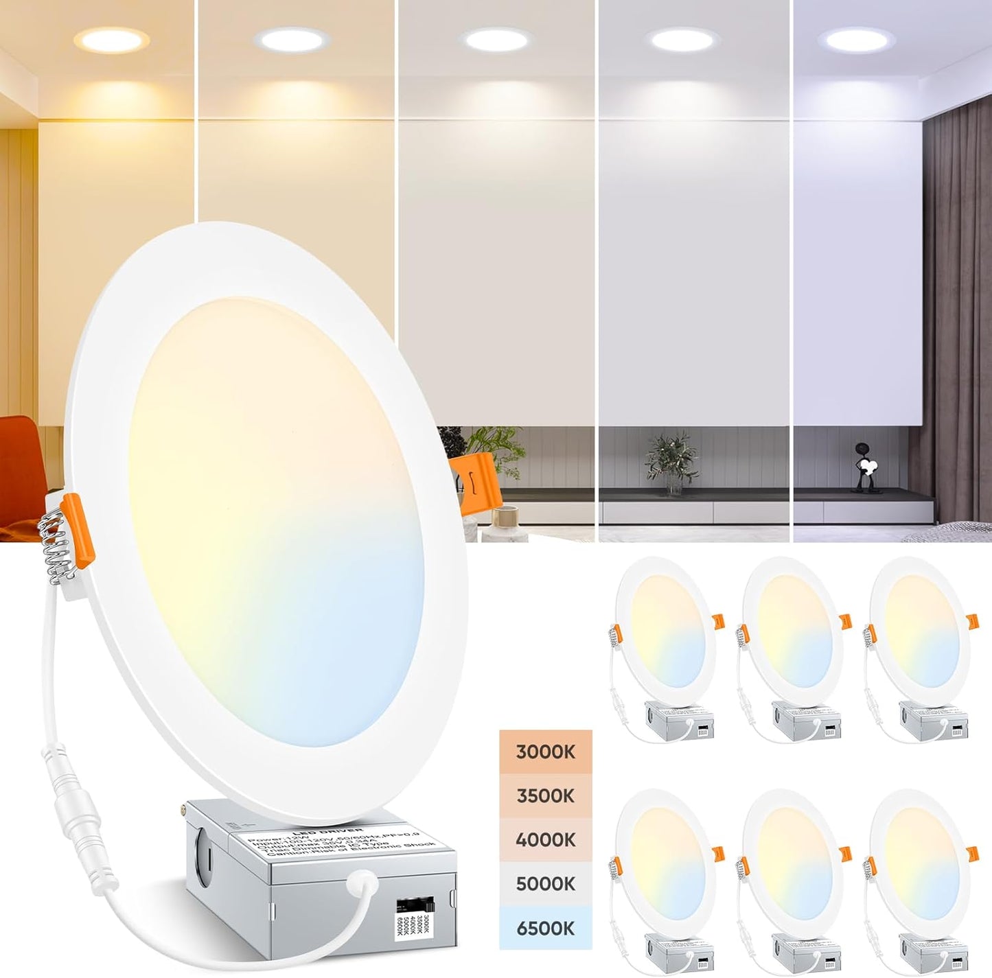 6 Packs 8 Inch Dimmable LED Recessed Ceiling Lights for Home