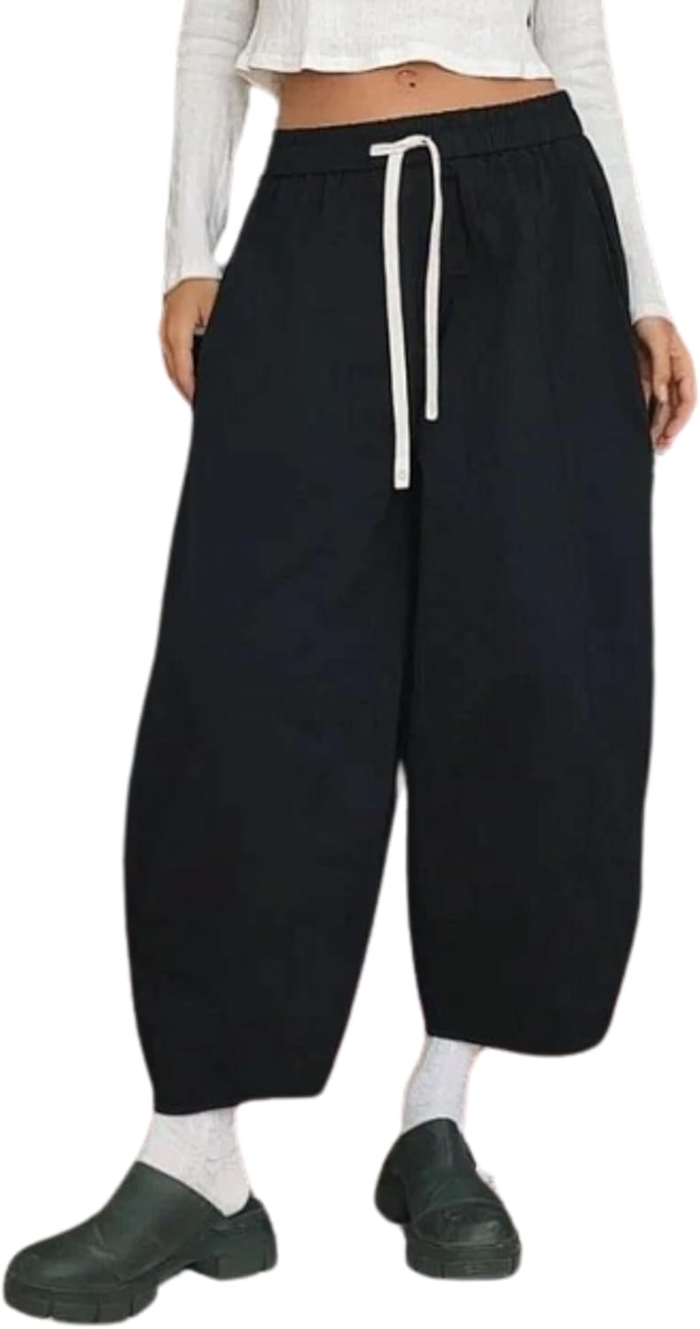 Cropped Barrel Jeans for Women - High Waisted Wide Leg Pants