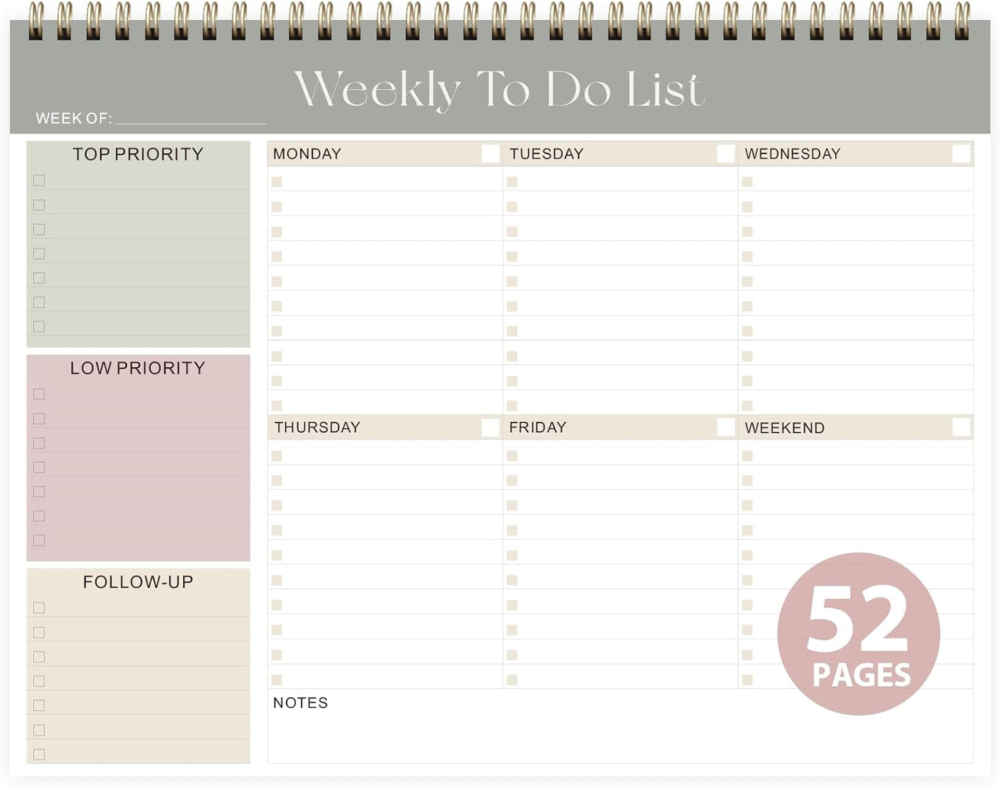 VALOME Weekly To-Do Notepad, 52 Sheets, Desk Planner - Stay Organized!