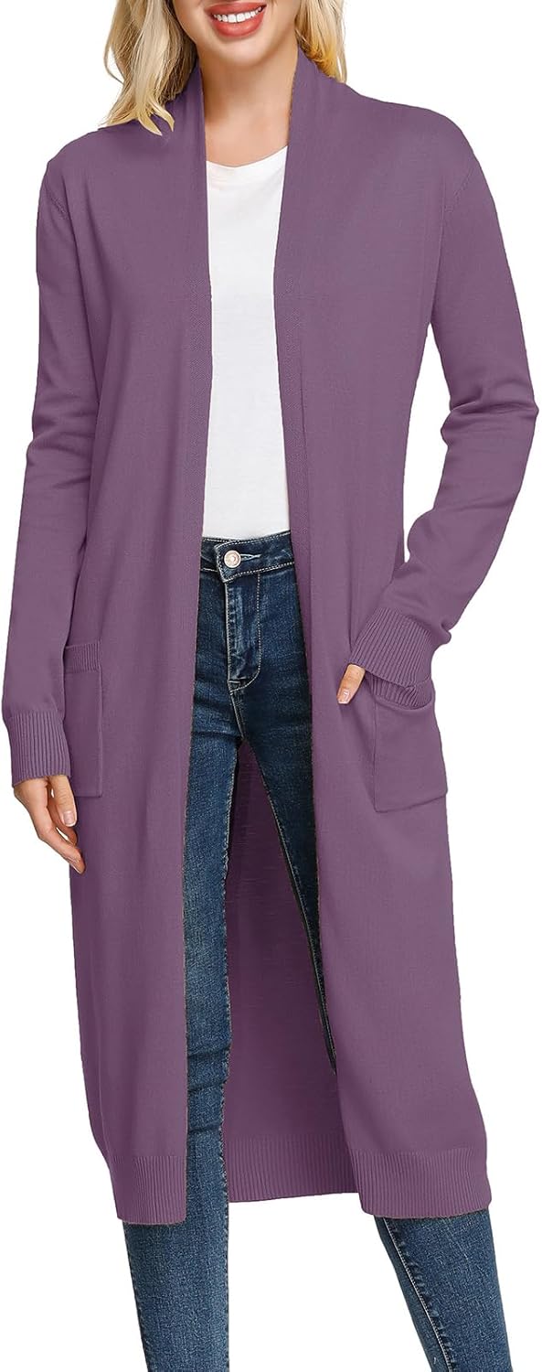 Essential Solid Open Front Maxi Long Knitted Cardigan Sweater