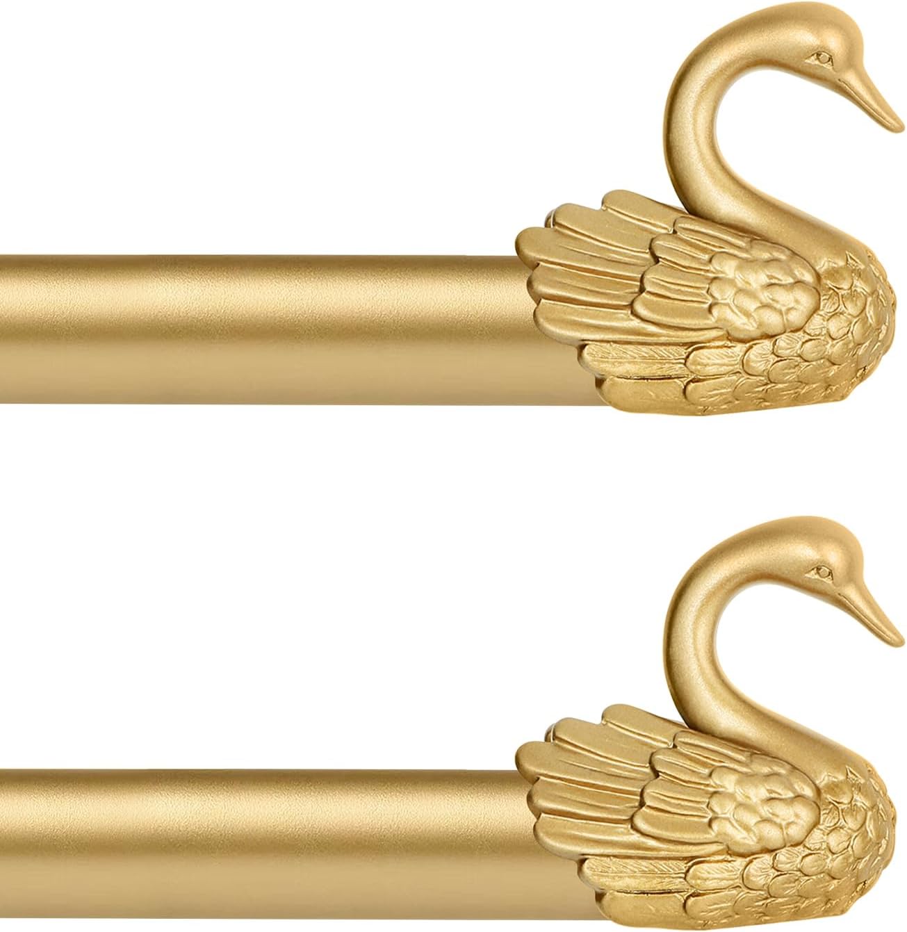2 Pack Gold Curtain Rods with Decorative Swan Finials for Windows