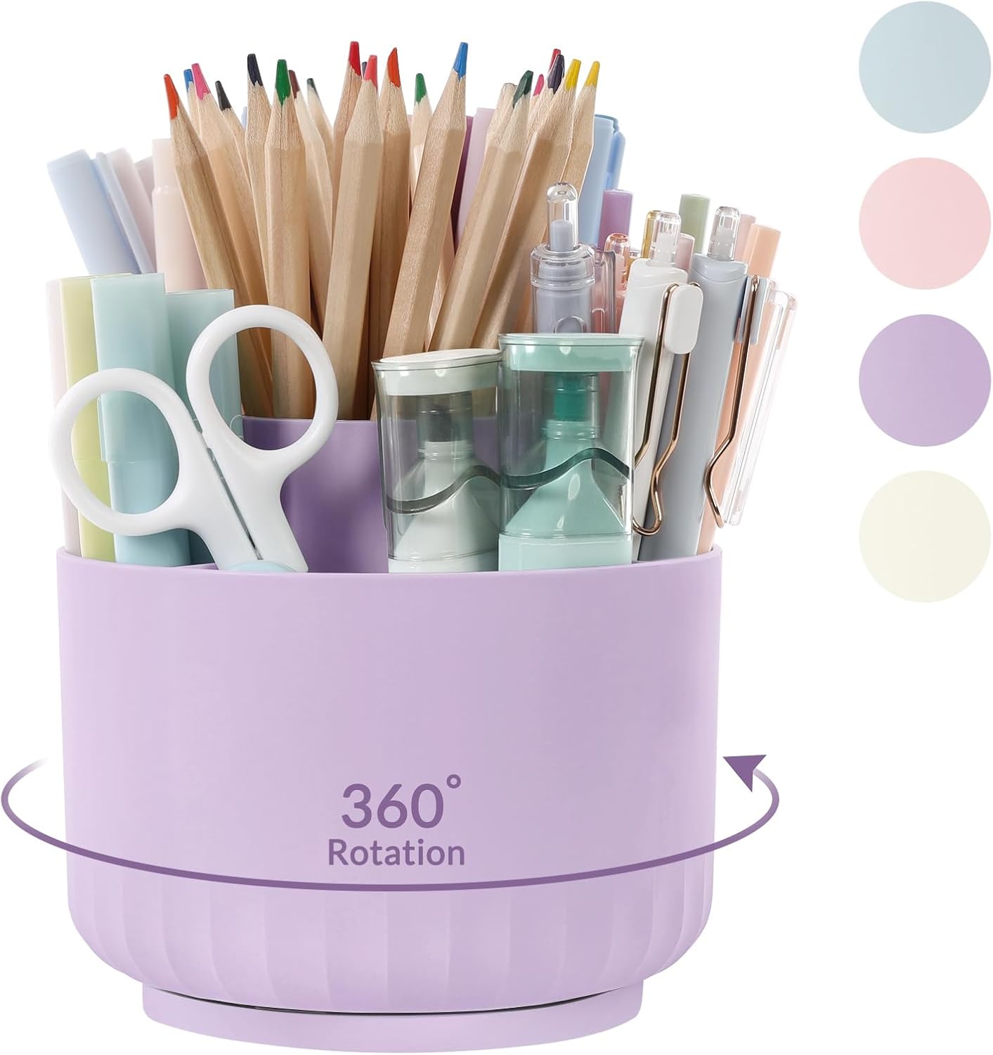 SKYDUE Purple Rotating Desk Organizer - 5 Slot Pen Holder