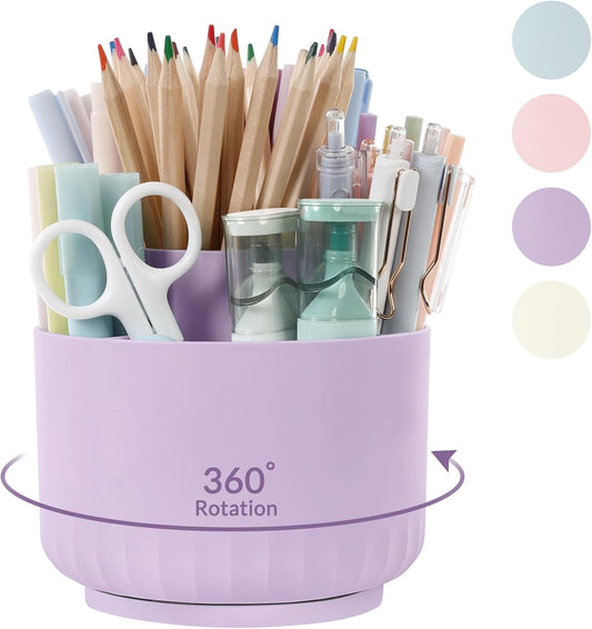 SKYDUE Purple Rotating Desk Organizer - 5 Slot Pen Holder