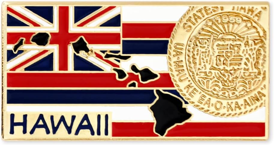 Hawaii State Shape Flag Lapel Pin - Vibrant Gold Plated Design