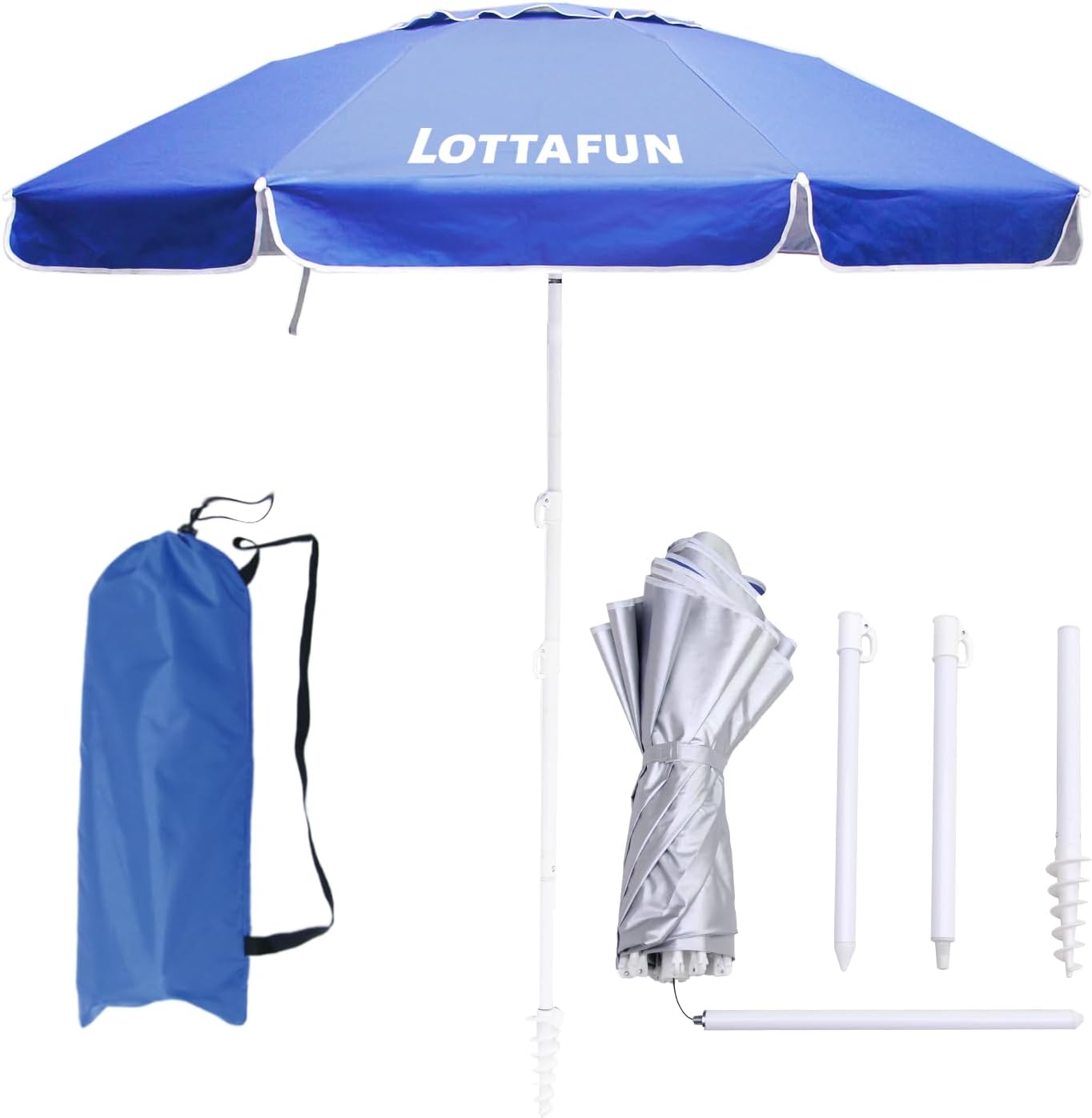 6ft Beach Umbrella - Heavy Duty UV 50+ Portable Sun Shade