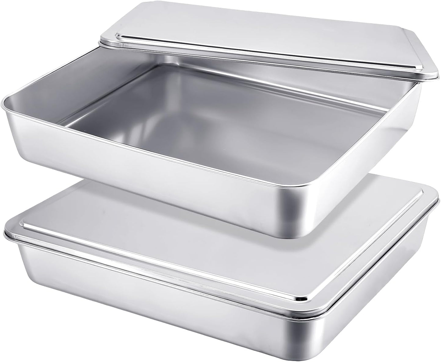 Funnymoom Stainless Steel Cake Pan Set with Lids 11 x 13 in